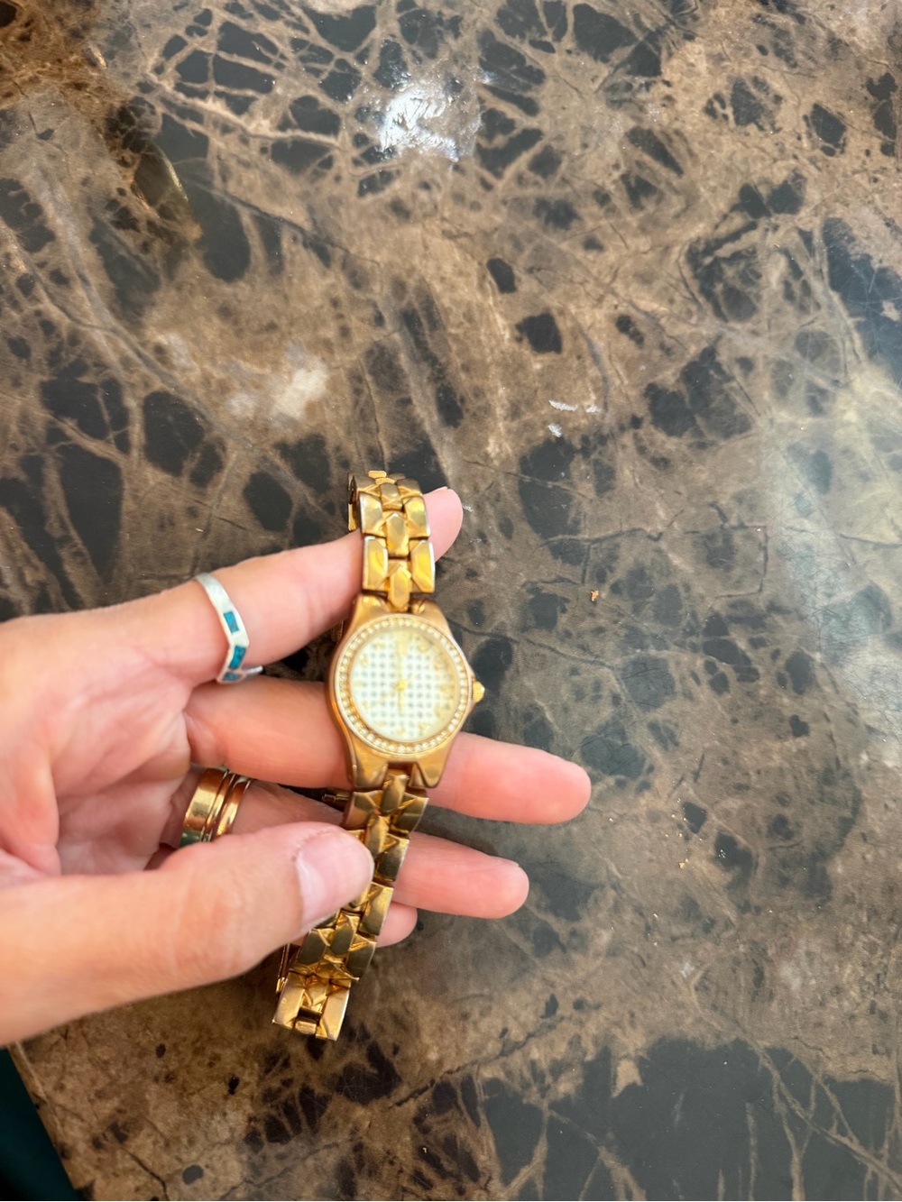 Gold Tone Rhinestone Watch – Working, New Battery